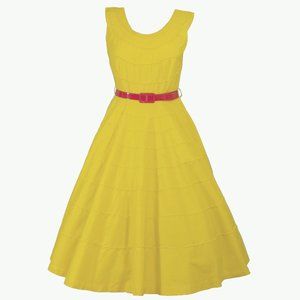 1950s Full Skirt Yellow Cotton Dress Rockabilly Sz Sm 4 XS 2
